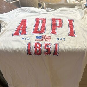 Bella Canvas sorority ADpi pie bid day 1851 college teen ladies medium flag USA